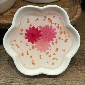 Handmade Floral Trinket Dish with Pink Flowers